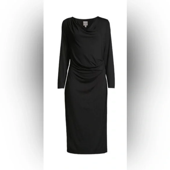 NIC+ZOE Black Long Sleeve Ruched Draped Cowl Neck Dress - Picture 8 of 12